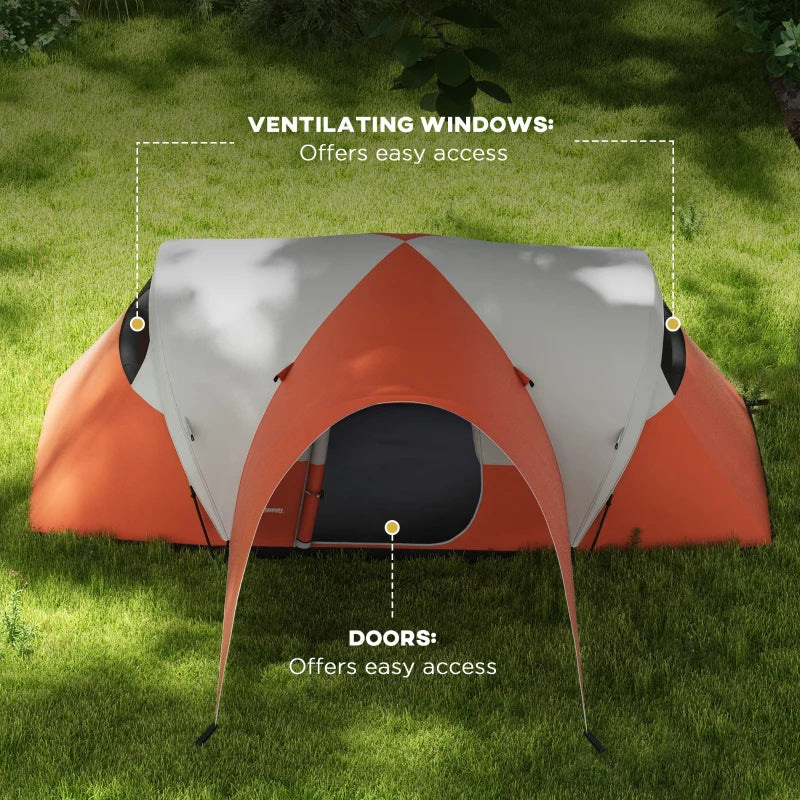 Orange 6-Person Waterproof Camping Tent with Porch and Groundsheet