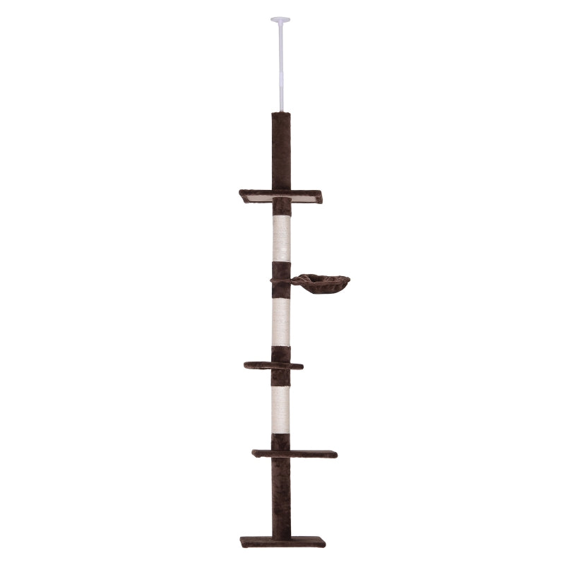 Adjustable Brown Cat Climbing Tower - 5-Tier Indoor Kitty Activity Center