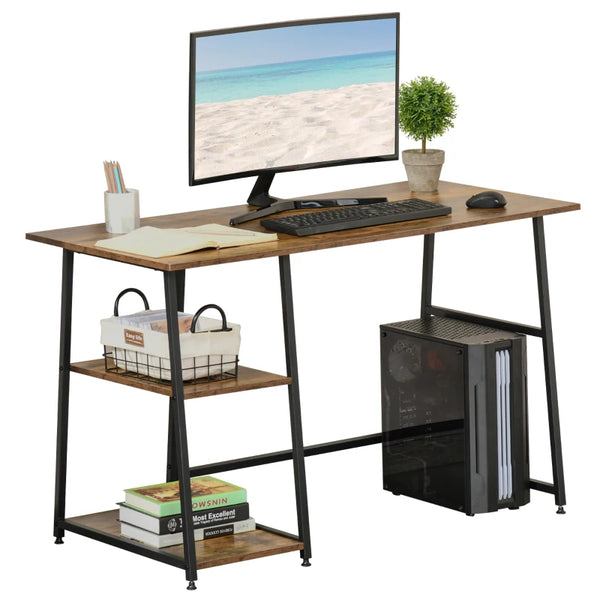 Industrial Black and Rustic Brown Computer Desk with Storage