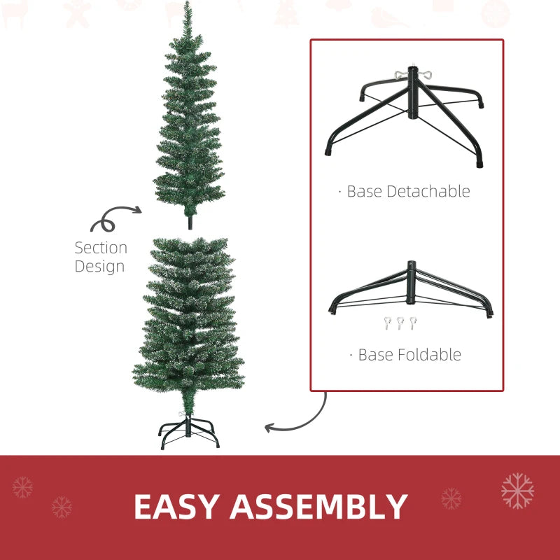 5.5FT Snow-Dipped Green Christmas Pencil Tree with Foldable Stand