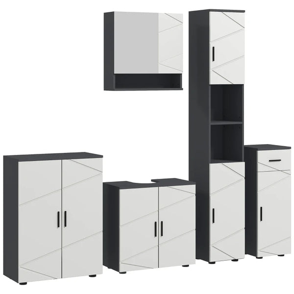 Grey 5-Piece Bathroom Storage Set: Cabinet, Shelves, Mirror, Sink