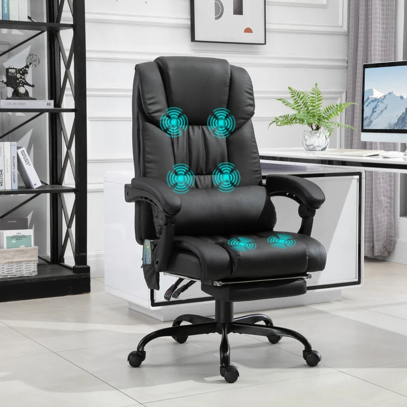 Black PU Leather Massage Office Chair with Footrest