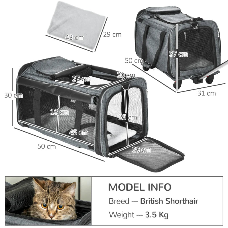 Grey Pet Carrier on Wheels for Cats & Small Dogs