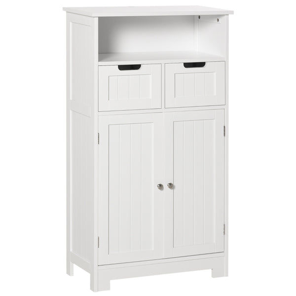 White Bathroom Storage Cabinet with Drawers & Shelf