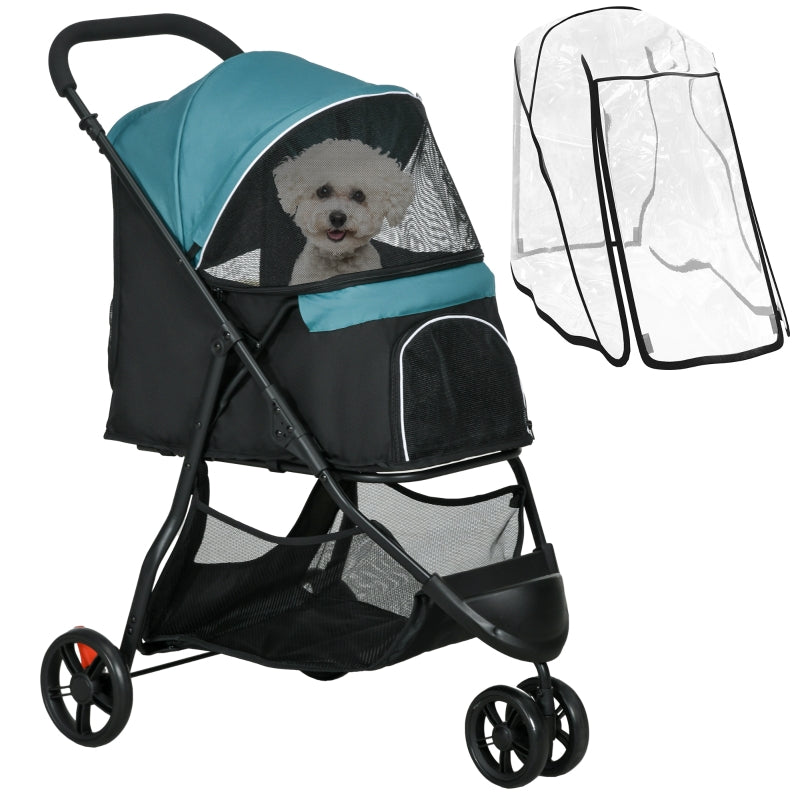 Foldable Pet Stroller with Rain Cover - Dark Green, XS/S Dogs