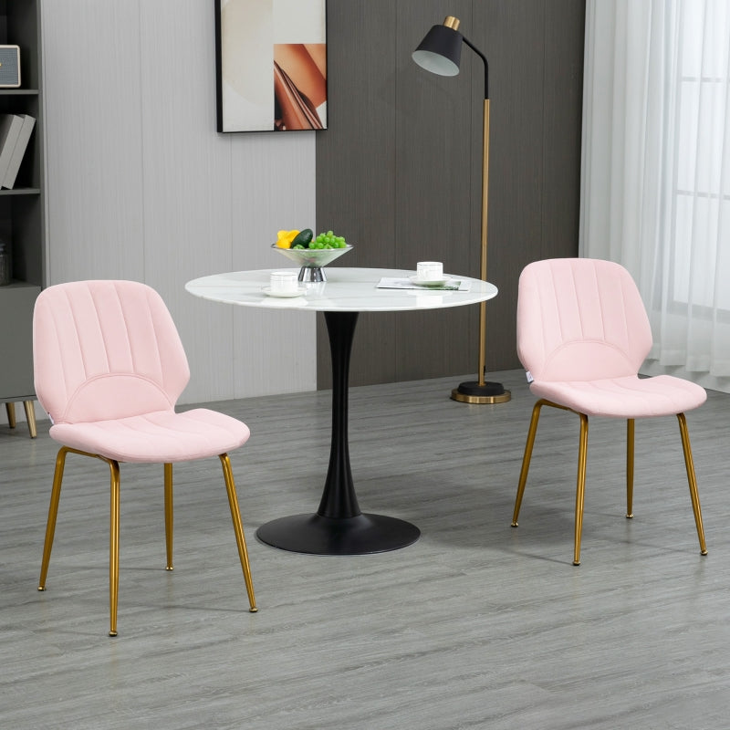 Velvet Pink Dining Chairs Set of 2, Padded Seat, Steel Legs