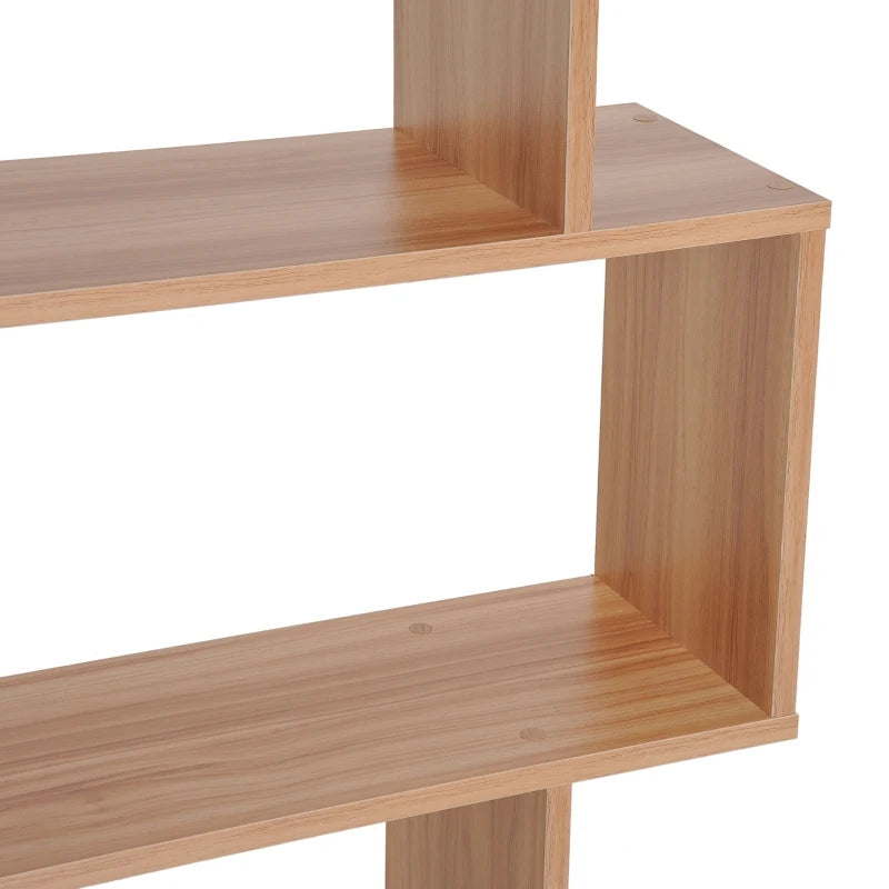Maple Wood S-Shaped 6-Shelf Room Divider Bookcase