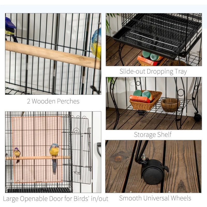 Pet Bird Cage with Wheels and Perch - 1.53m Height