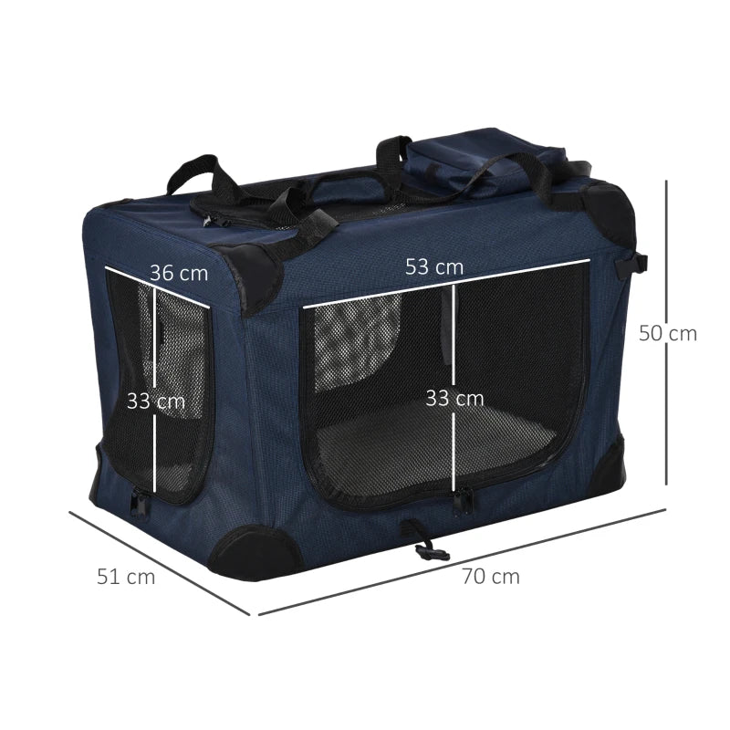 Foldable Pet Carrier for Small Pets - Portable Soft-Sided Travel Crate, Dark Blue