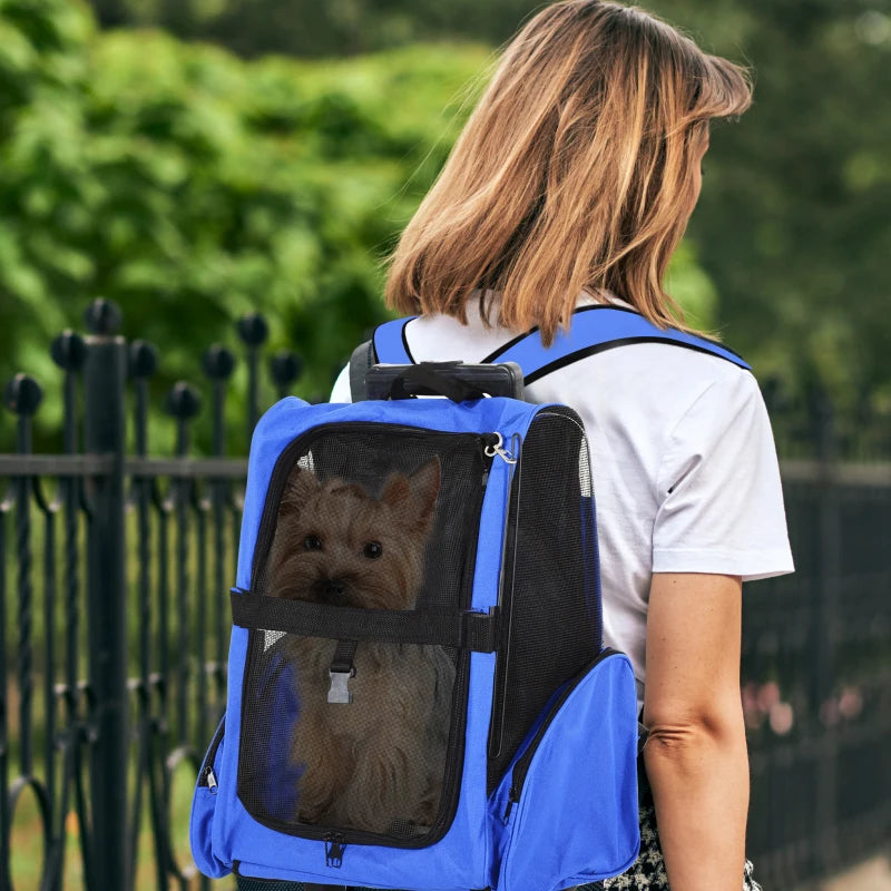 Blue Pet Travel Backpack with Trolley and Telescopic Handle