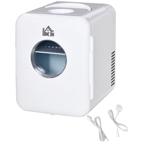 White Mini Fridge Cooler & Warmer for Skincare, Makeup, Food - 4L/6 Can