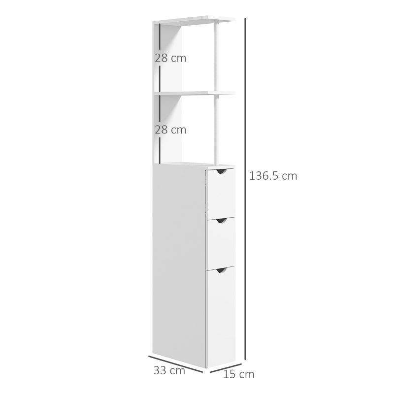 White Slim Bathroom Storage Cabinet with Drawers and 2-Tier Shelf