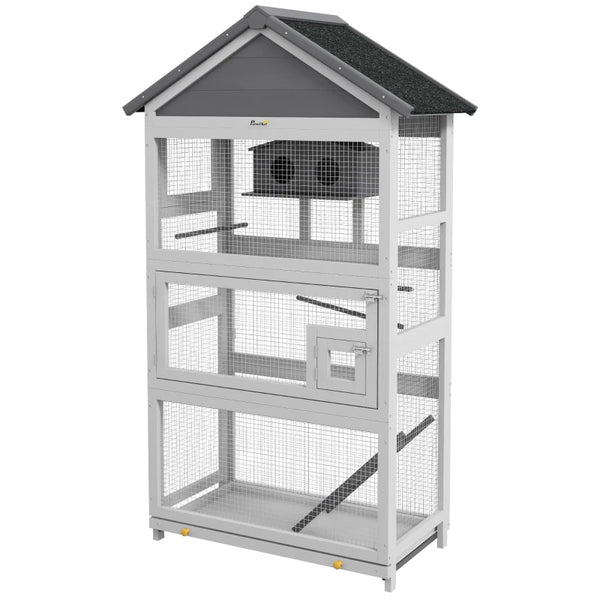 Grey Wooden Bird Cage with Stand for Finches & Parakeets