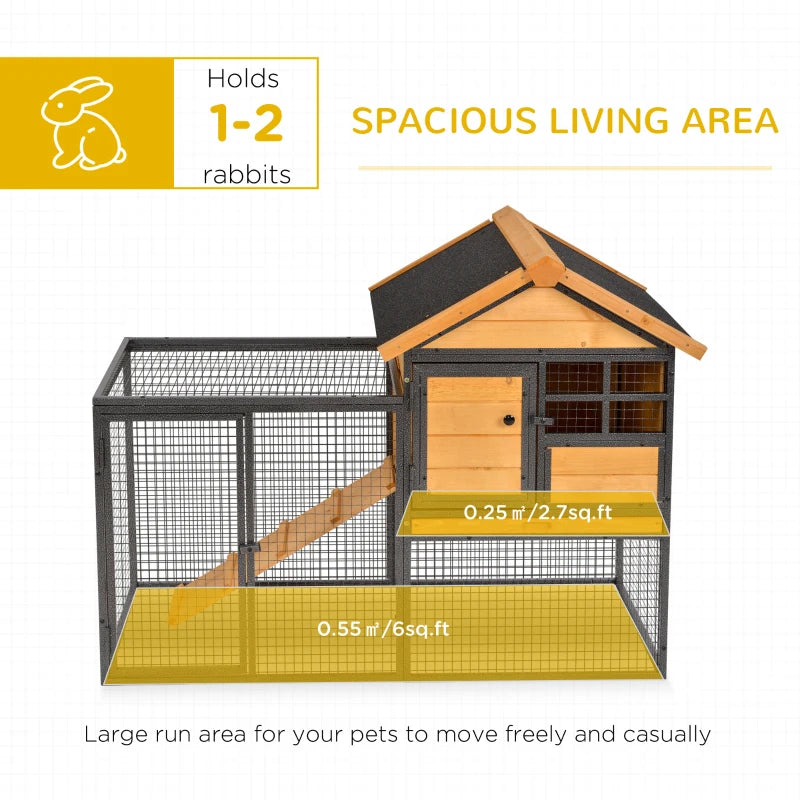 Light Yellow Wood-Metal Rabbit Hutch for Outdoor Pets 122x63x92cm