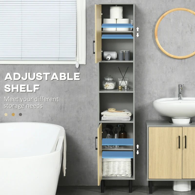 White Tall Bathroom Storage Cabinet with Adjustable Shelves, 31.4x30x165cm