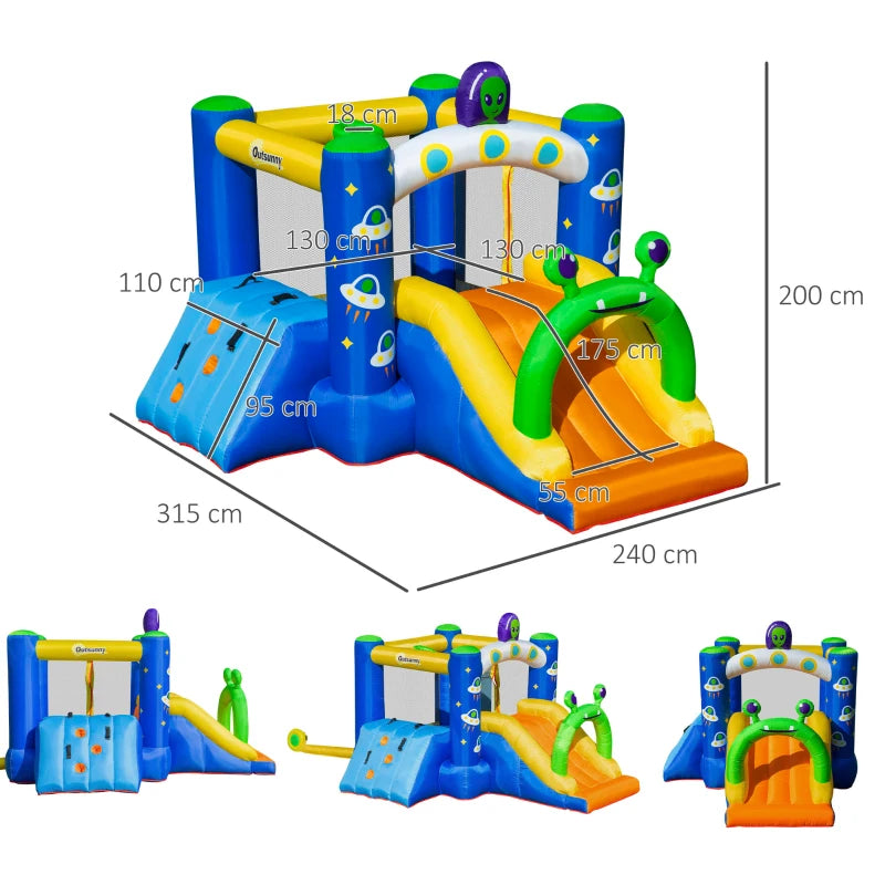 Alien-Style Kids Inflatable Bounce House Set - Green