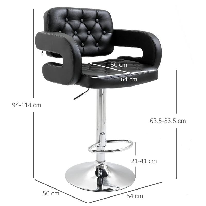 Black Swivel Bar Stool with Back and Armrest, Height Adjustable
