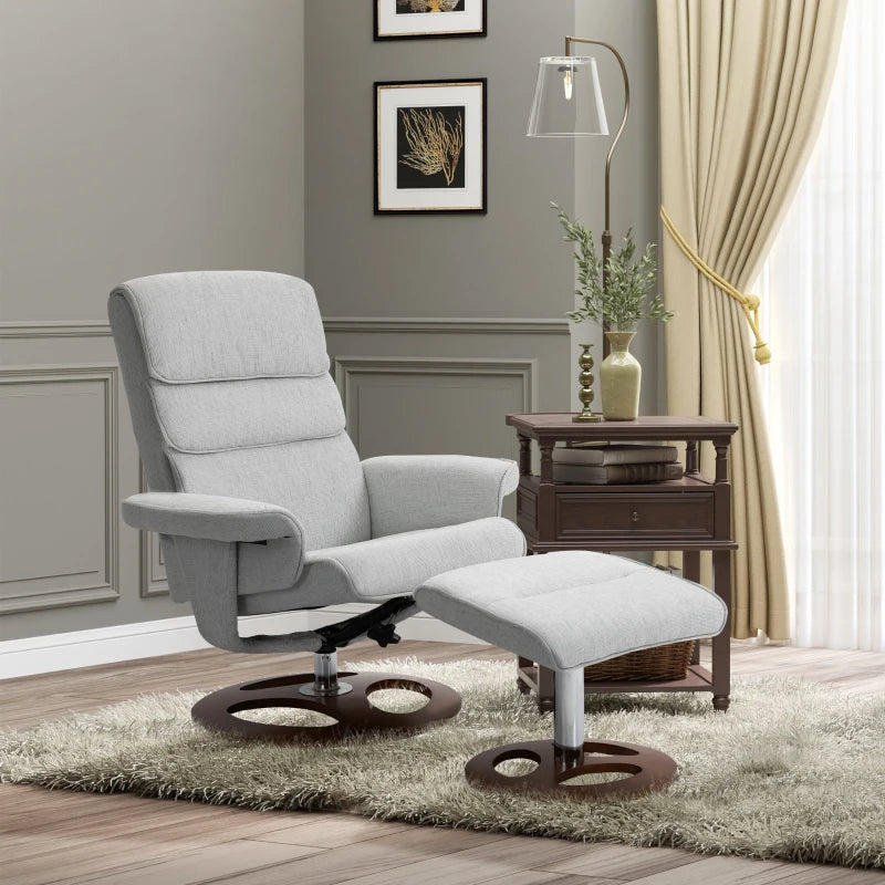 Grey Swivel Recliner Chair with Ottoman Set