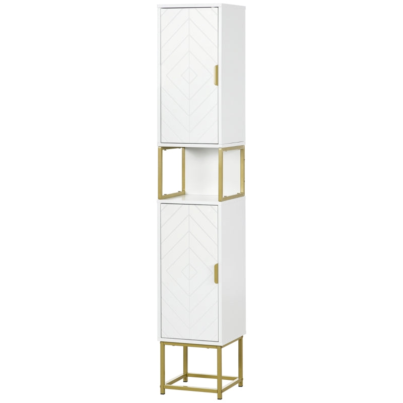 White Slim Corner Bathroom Storage Cabinet with Adjustable Shelf