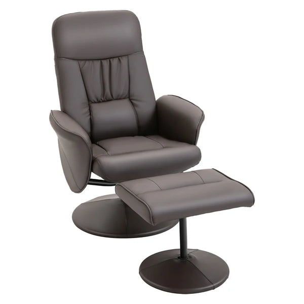 Brown High Back Recliner Chair with Footstool - Executive Lounge Armchair