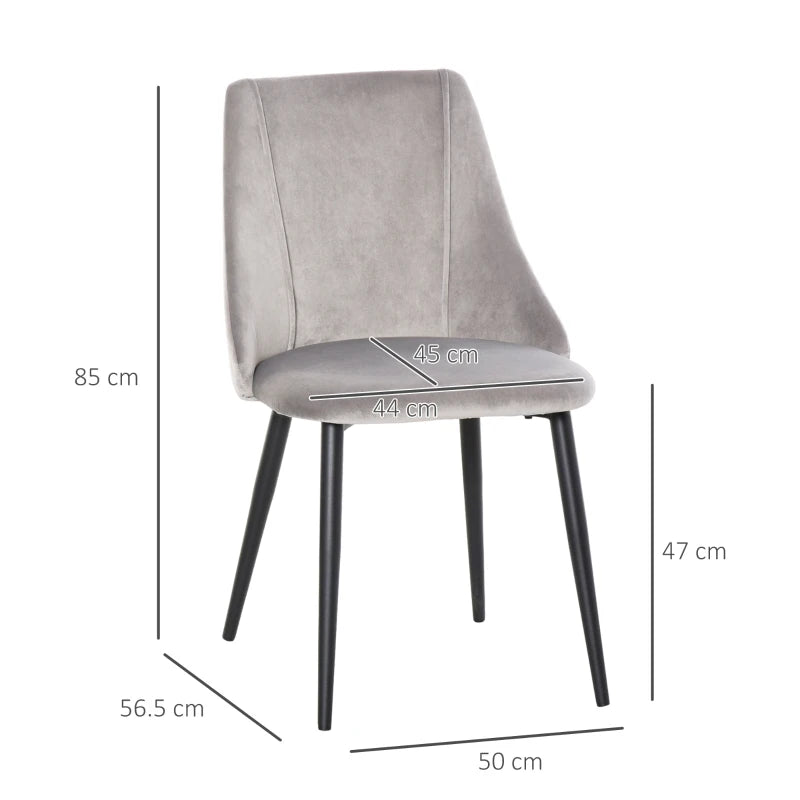 Grey Velvet Upholstered Dining Chairs Set of 2 with Metal Legs