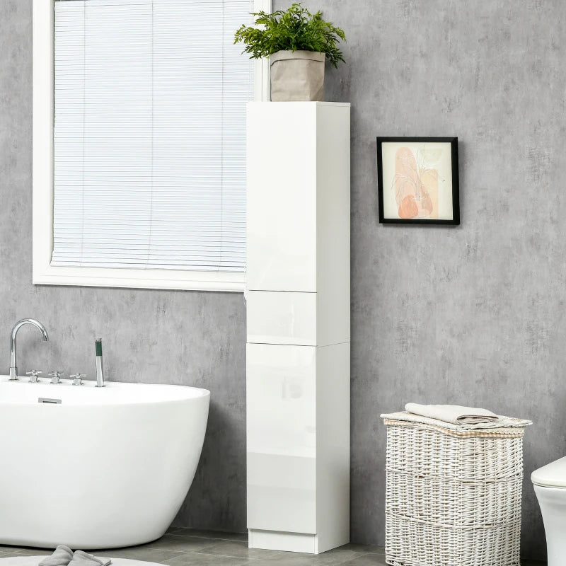 White Tall Bathroom Storage Cabinet with Adjustable Shelves