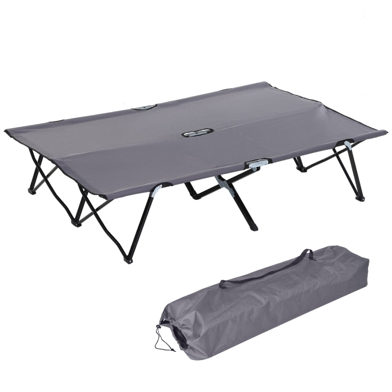 Double Camping Cot Bed with Bag - Grey