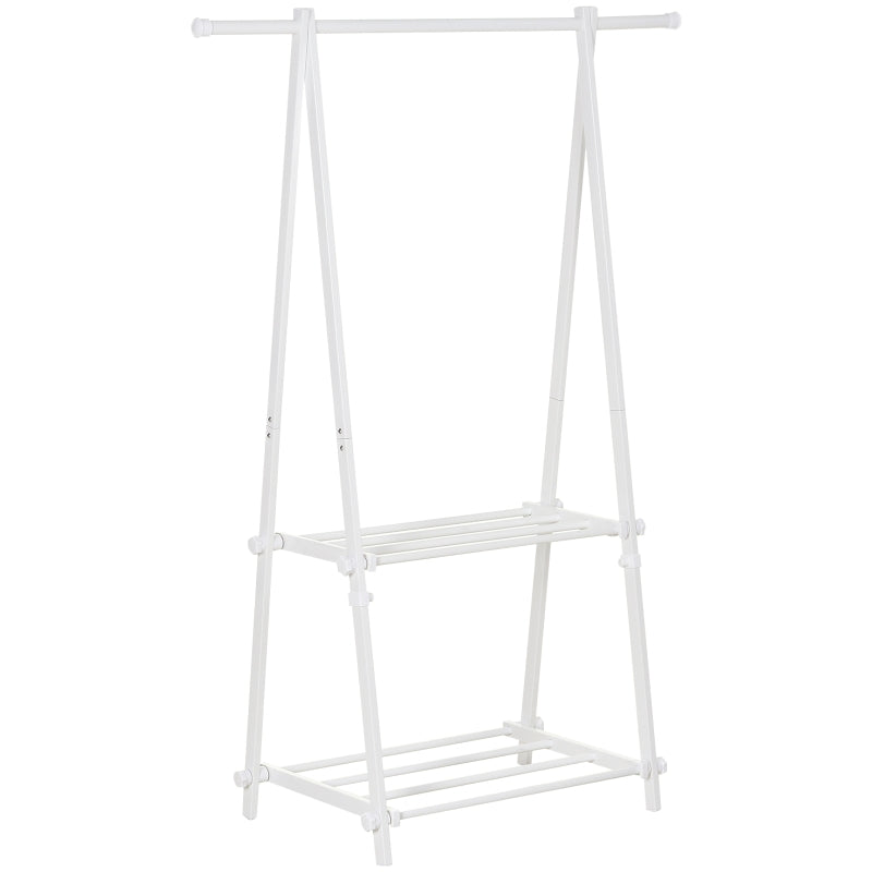 White Foldable Clothes Rack with 2 Shelves - Adjustable Hallway Furniture