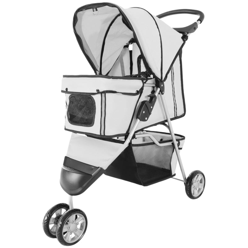 Grey Pet Travel Stroller for Small Dogs - 3-Wheel Puppy Carrier