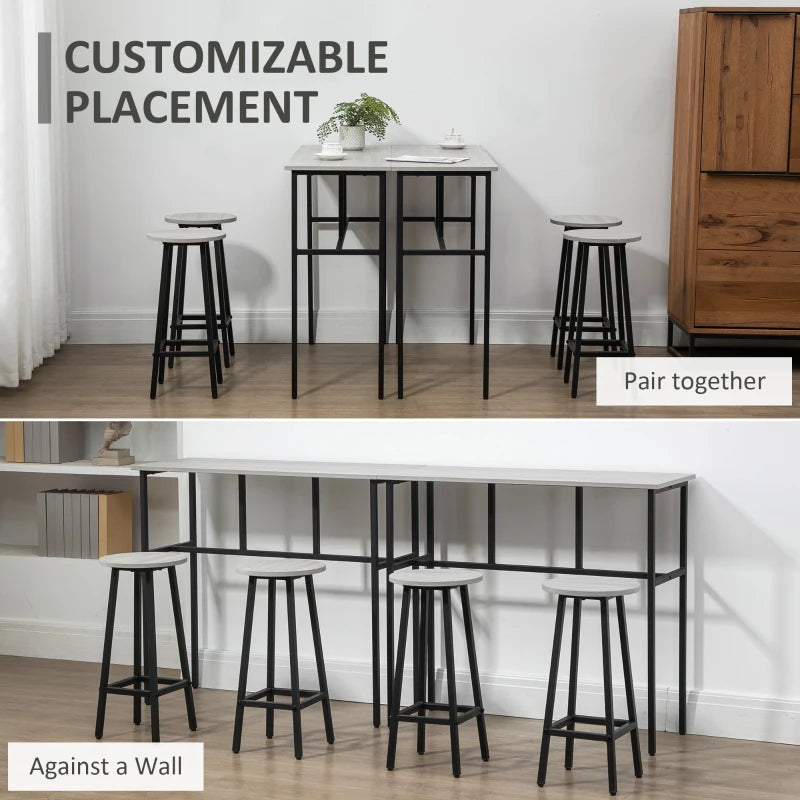 6-Piece Grey Bar Table Set with 4 Stools - Counter Height Dining Furniture for Kitchen & Living Room