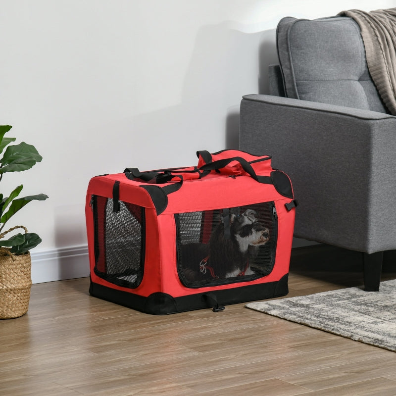 Red Foldable Pet Carrier for Small Pets - Portable Soft-Sided Travel Crate