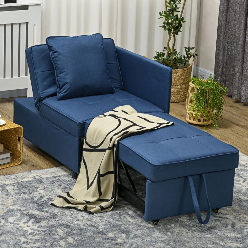 Blue Convertible Single Sofa Bed with Thick Padded Seat, 3-in-1 Multi-Functional Sleeper Chair Bed