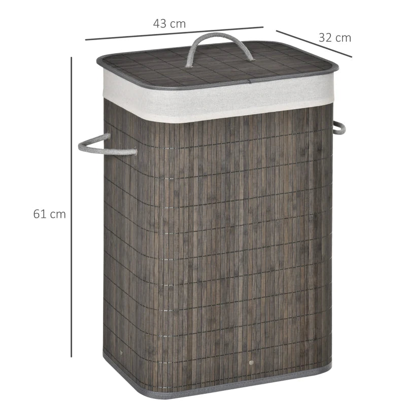 Grey Bamboo Laundry Basket with Flip Lid and Handles