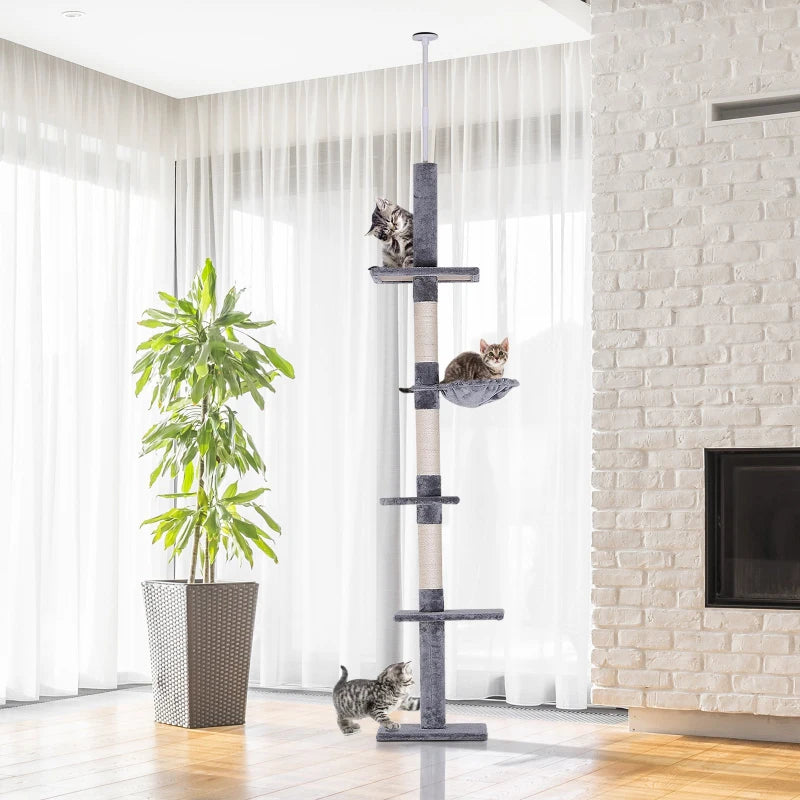 Grey 5-Tier Floor-to-Ceiling Cat Climbing Tree