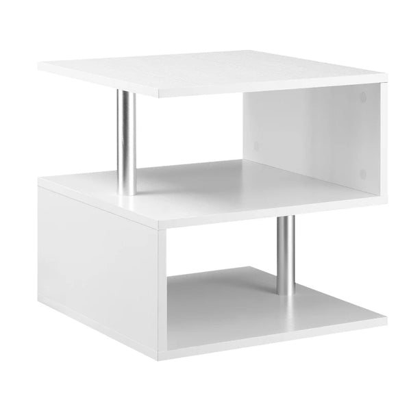 White Wooden S-Shaped Coffee Table with 2-Tier Storage Shelves