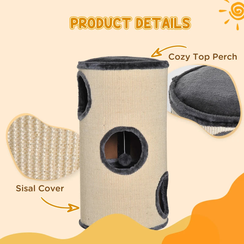 Cat Scratching Barrel Tower - 70cm Height, Sisal Activity Center, Indoor Cat Climber