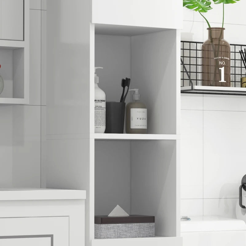 White High Gloss Bathroom Storage Cabinet with Doors, 30x30x181.5 cm