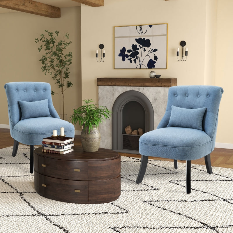 Blue Fabric Tub Chairs with Solid Wood Legs, Set of 2