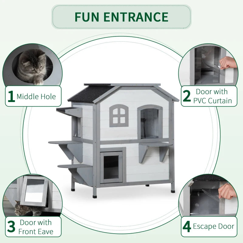 White 2-Storey Wooden Cat Enclosure with Escape Door