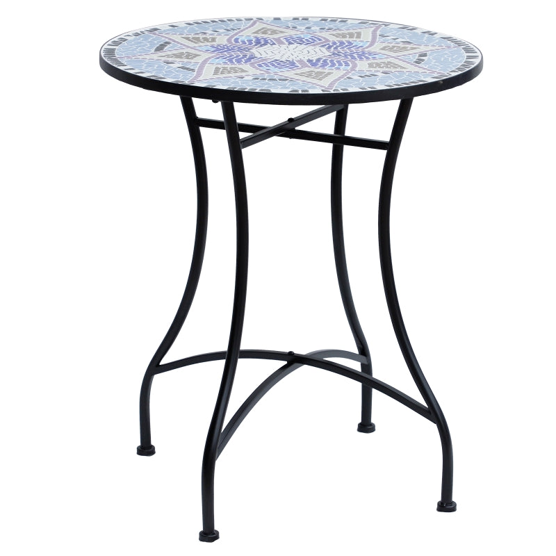 Blue & White Mosaic Garden Bistro Table - 60cm Ceramic Top