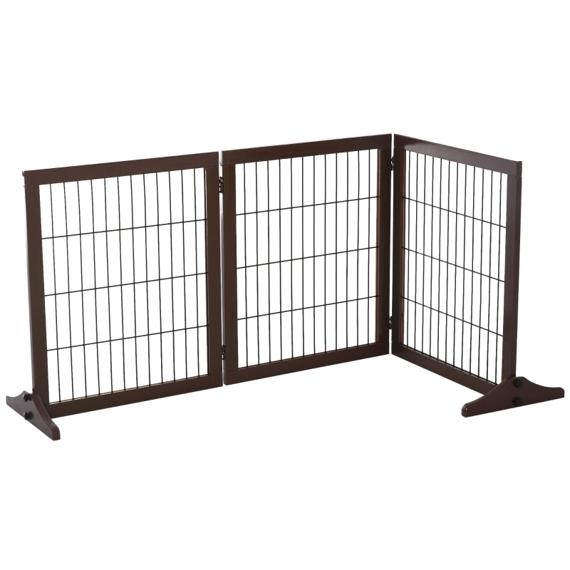 Brown 3-Panel Foldable Pet Gate with Pine Frame