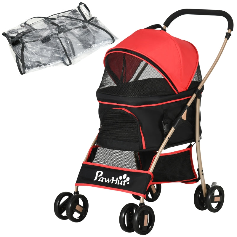 Red Pet Stroller with Rain Cover, 3-in-1 Cat Dog Pushchair