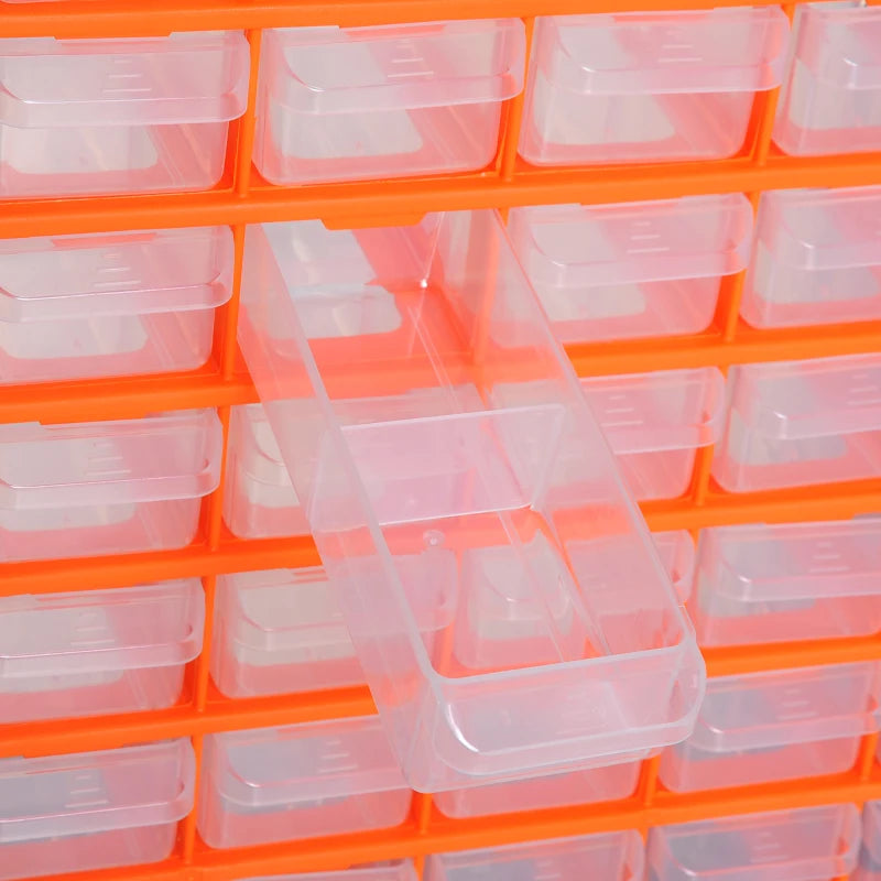 60-Drawer Clear Orange Wall Mount Parts Organizer