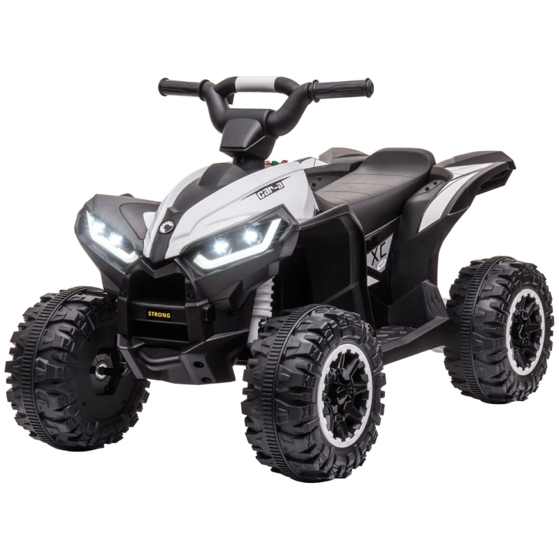 White 12V Ride-On Quad Bike with Music and Horn for Ages 3-5