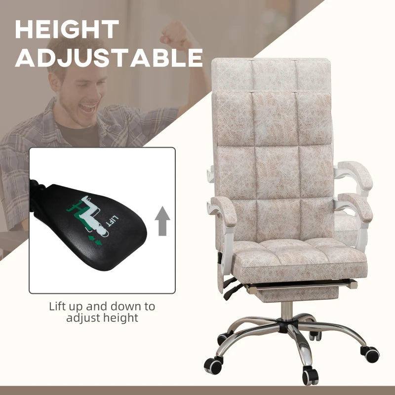 Beige Ergonomic Massage Office Chair with Heat and Footrest