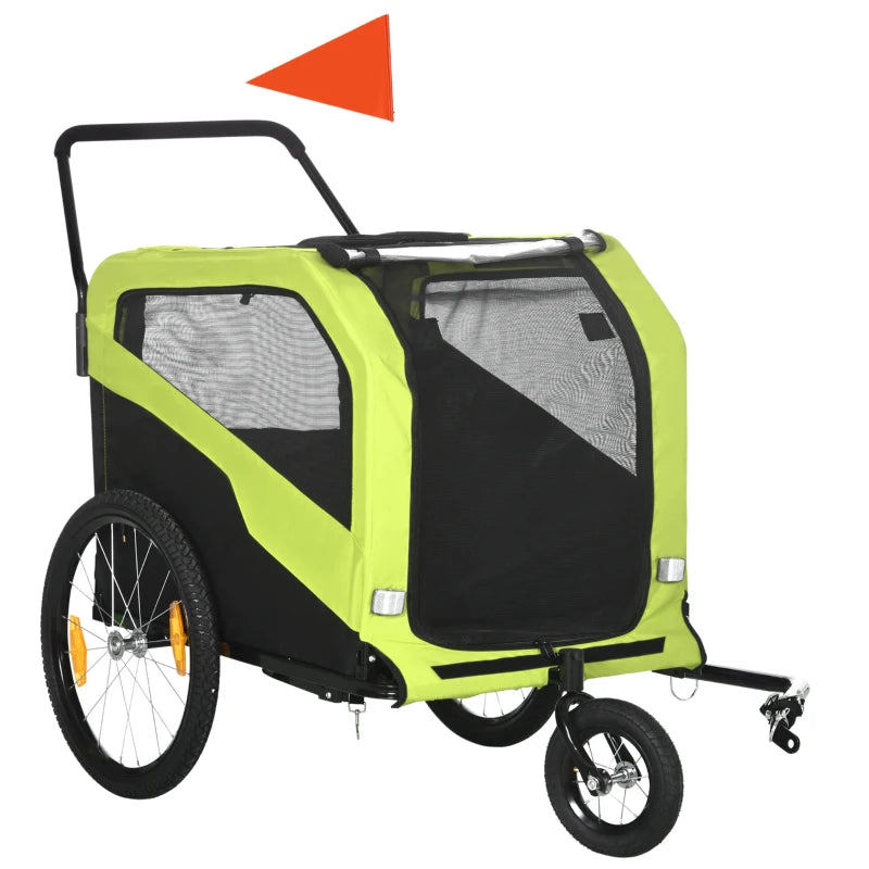 Green Dog Bike Trailer for Large Dogs, 2-in-1 Pet Stroller with Hitch