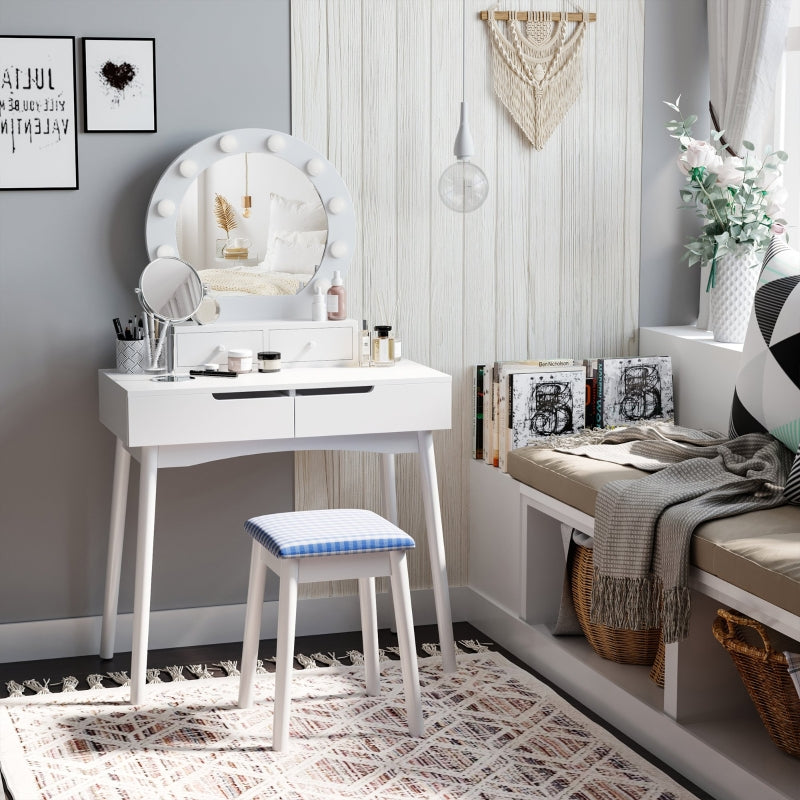 White LED Dressing Table Set with 4 Drawers for Bedroom