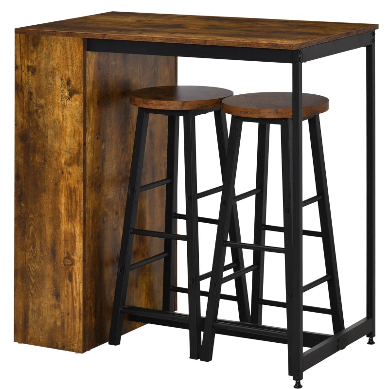 Industrial Bar Table Set with Storage Shelf, 3-Piece Pub Table and Bar Stools, Black