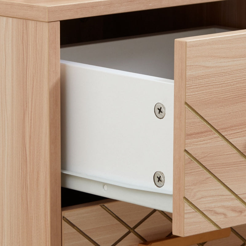 Scandinavian Bedside Table with Drawers, Natural Wood Finish