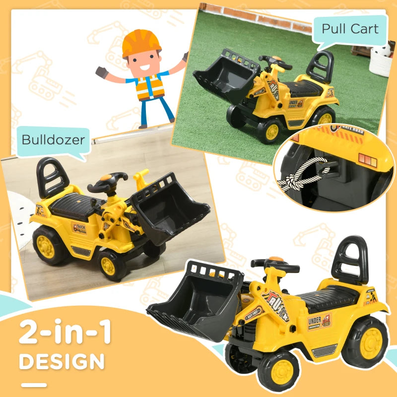 3-in-1 Yellow Ride-On Bulldozer Toy